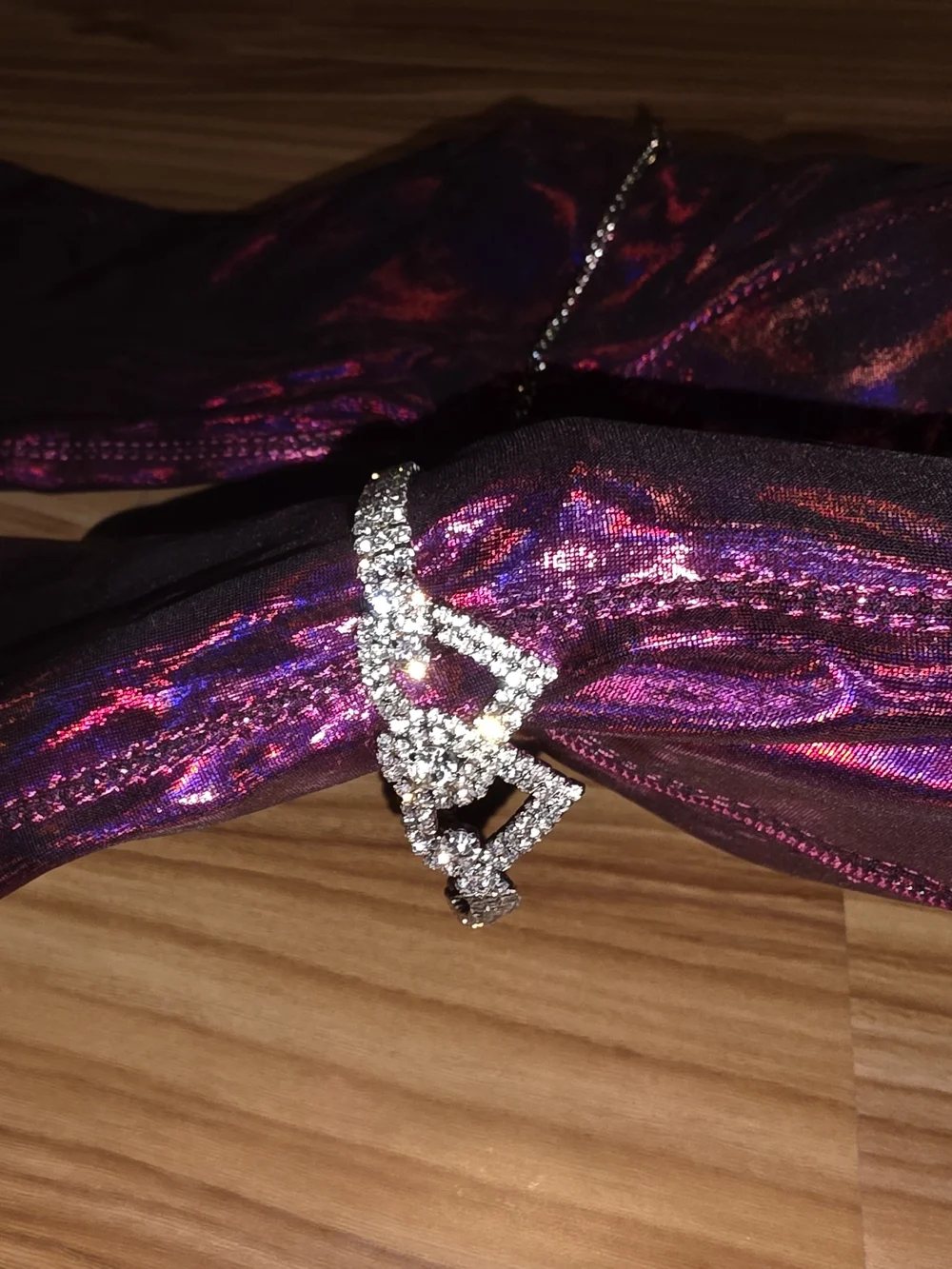 NWOT Purple metallic thigh high boots wi silver chain detail size 6